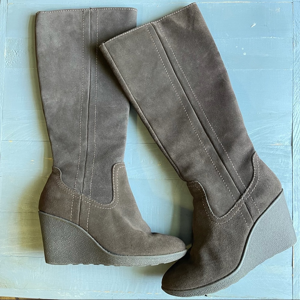 EUROSOFT by SOFFT Brown Suede Wedge Knee Boots